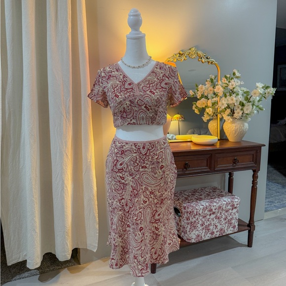 Petite Sophisticate Dresses & Skirts - Petite Sophisticate Pink Paisley Skirt Set